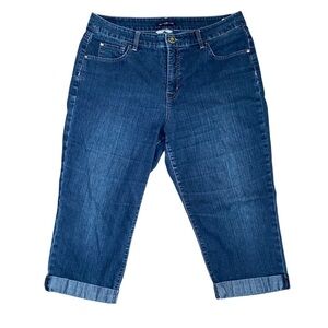 BANDOLINO Cuffed Denim Capri Jeans Dark Wash Mid Rise SZ 14 Average Blue